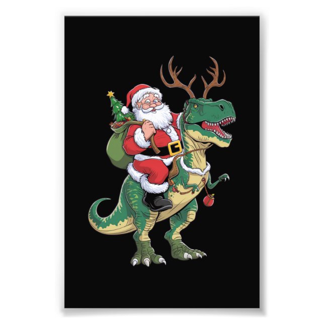 Foto Navidades de Santa Riding Dinosaur T-Rex Escuadrón (Frente)