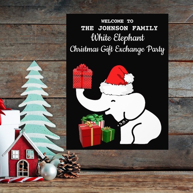 Foto Navidades elefantes blancos entregan muro Fiesta d (White Elephant Christmas Gift Exchange Party Wall Photo Print)