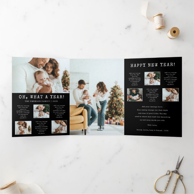 Foto negra: tarjeta triple feriado de un año (Interior)