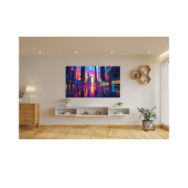 Foto Neon Cityscape en Sunset Futuristic Urban