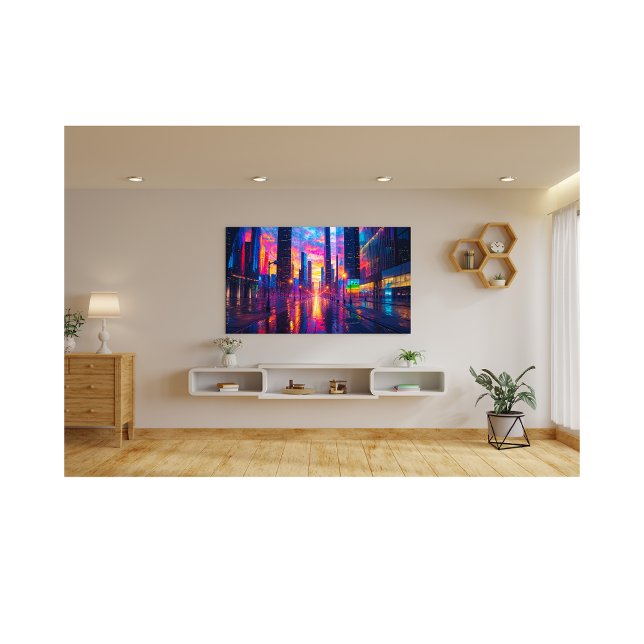 Foto Neon Cityscape en Sunset Futuristic Urban (Subido por el creador)