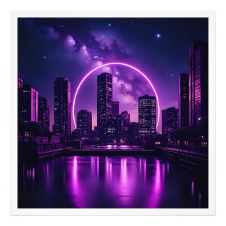 Foto Neon Cyberpunk Cityscape - Futurista Púrpura