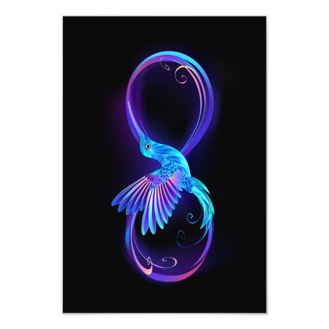 Foto Neon Infinity Symbol with Glowing Hummingbird (Frente)