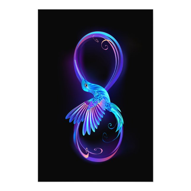 Foto Neon Infinity Symbol with Glowing Hummingbird (Frente)