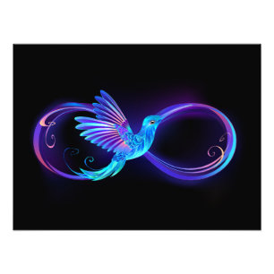Foto Neon Infinity Symbol with Glowing Hummingbird