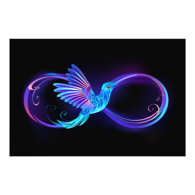 Foto Neon Infinity Symbol with Glowing Hummingbird (Frente)