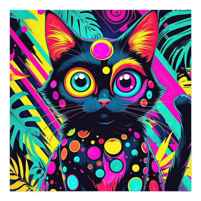 Foto ✨ Neon Psychedelic Cat – Pop Art Design 🎨🐱 (Frente)