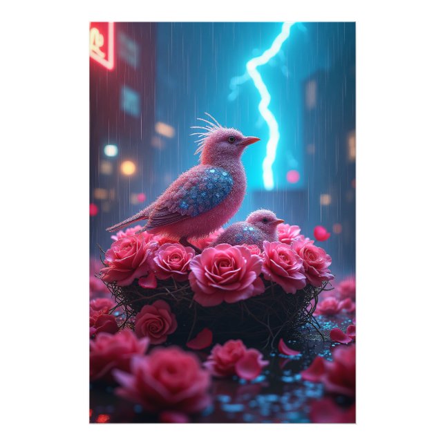 Foto Nido de pájaro rosa bajo cielo ligero - Surreal (Frente)