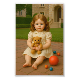 Foto “Niña con Oso de Peluche – Retrato Infantil Antigu