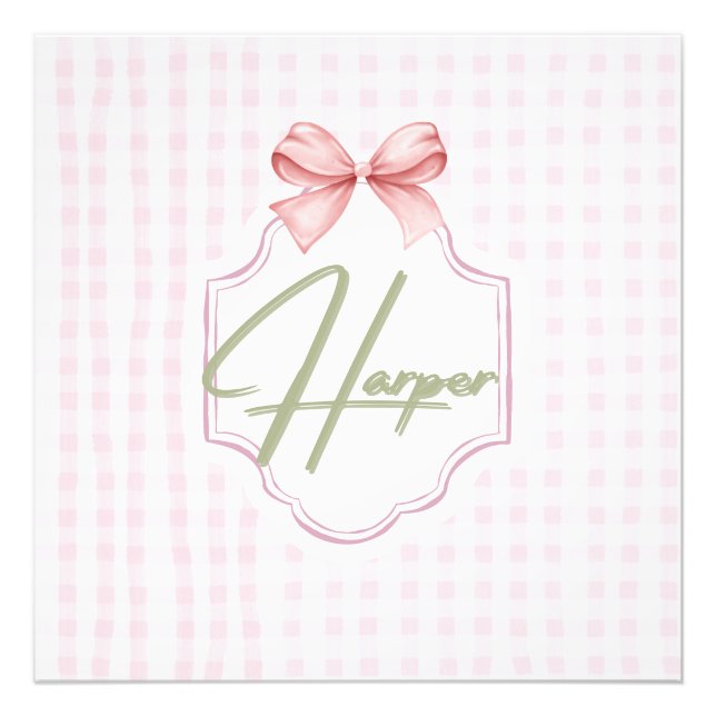 Foto Niña Hazel Baby Nursery Personalizada Bow&Gingham (Frente)