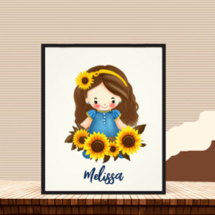 Foto Niña pequeña con girasoles