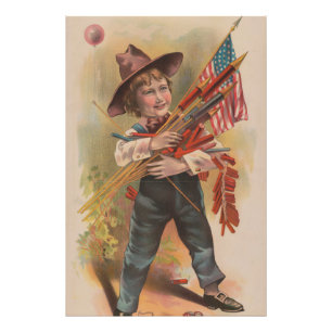 Foto Niño con Fuegos Artificiales, Bandera Americana, I