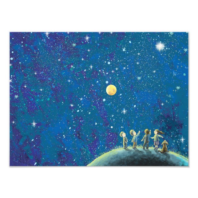 Foto Niños Mirando El Cielo Nocturno (Frente)