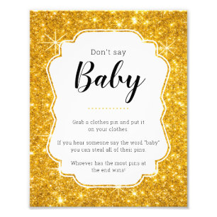 Foto No digas Rótulo de juego de Baby Shower Baby Gold