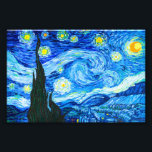 Foto Noche Van Gogh Starry<br><div class="desc">Imagen de la pintura al óleo de Vincent van Gogh La noche estrellada (1889). Inspirado por su estancia en un asilo,  el arte representa un pueblo bajo un cielo nocturno de estrellas y luna azul y amarilla. Un gran regalo para los aficionados al post-impresionismo y al arte holandés.</div>