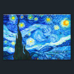 Foto Noche Van Gogh Starry<br><div class="desc">Imagen de la pintura al óleo de Vincent van Gogh La noche estrellada (1889). Inspirado por su estancia en un asilo,  el arte representa un pueblo bajo un cielo nocturno de estrellas y luna azul y amarilla. Un gran regalo para los aficionados al post-impresionismo y al arte holandés.</div>