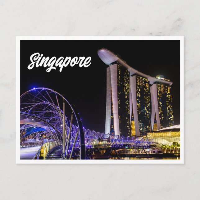 Foto nocturna de la postal de Singapur (Anverso)