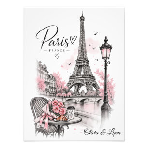 Foto Nombre en Romance de París - Torre Eiffel y Rosas