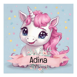 Foto Nombre personalizado de Unicornio, bebé rosa mágic