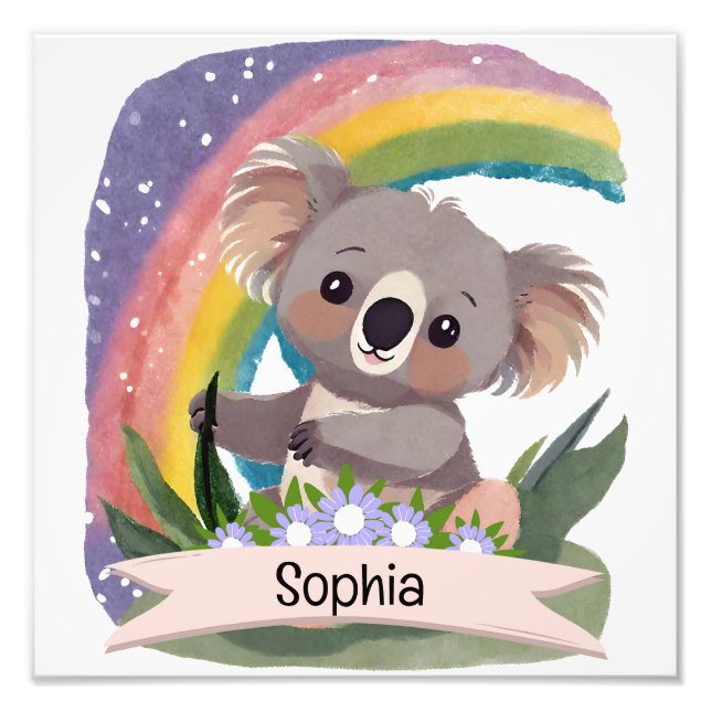Foto Nombre personalizado del bebé de Koala Arcoiris (Frente)
