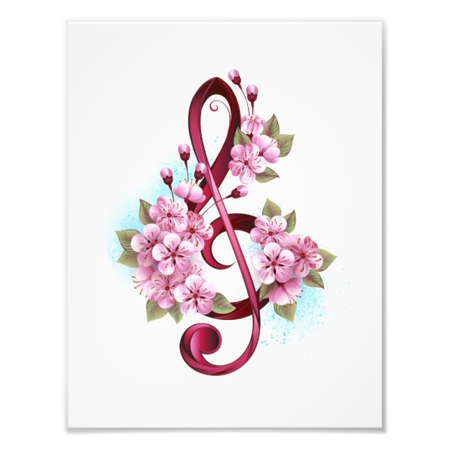 Foto Notas de clave de sol musical con flores de Sakura (Frente)