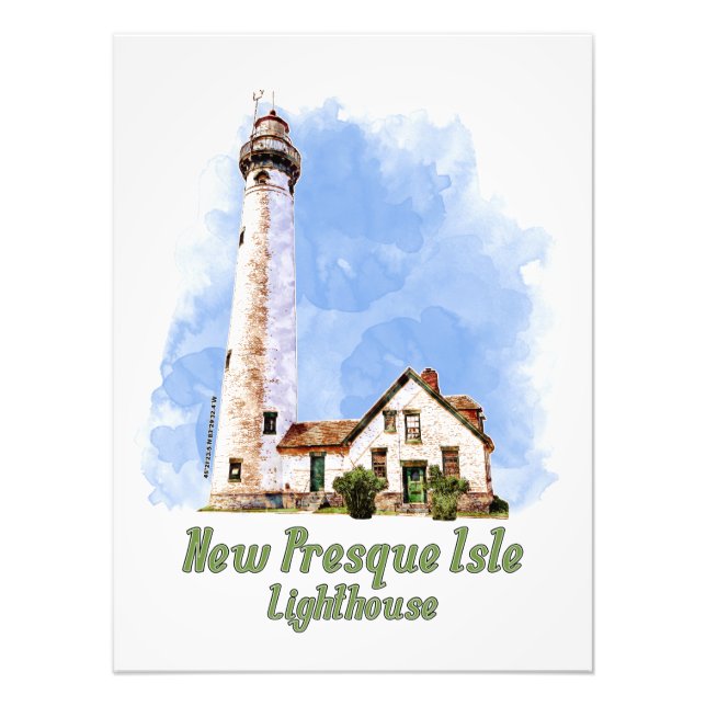 Foto Nueva acuarela del faro de la Isla Presque - Michi (Frente)