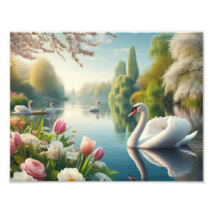 Foto Obra artística de primavera de lagos de cisne flor