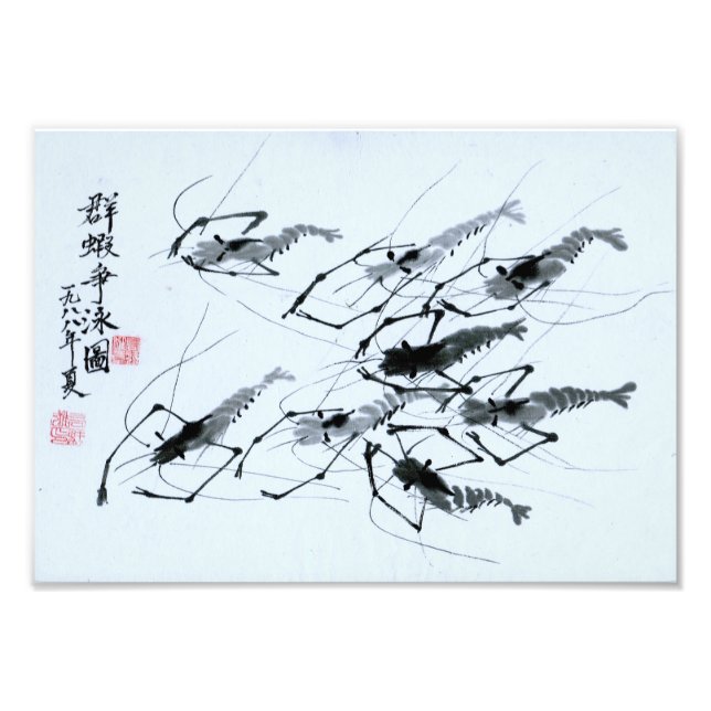 Foto "Ocho gambas" en pintura de tinta china (Frente)