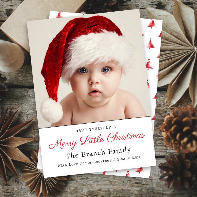 Foto Oficial De La Familia De Un Pequeño Navidad (Cute elegant have yourself a merry little Christmas single photo Christmas card for babys first)