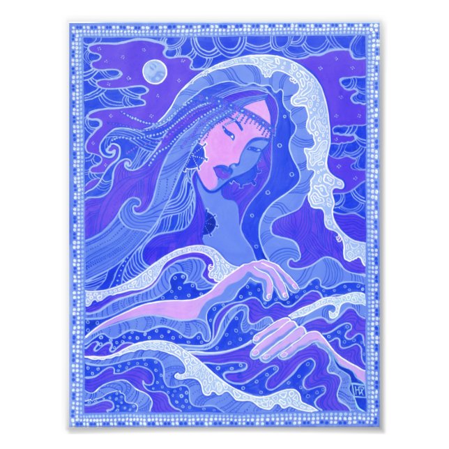 Foto Ola, sirena, fantasía, arte Chica asiático, azul y (Frente)