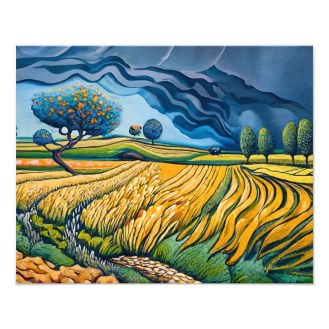 Foto Olas doradas bajo cielos tormentosos (Frente)