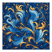 Olas Reales de Capricho Remolinos de Azul y Dorado