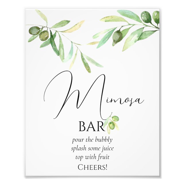 Foto Olive branch Baby Shower Mimosa Bar Poster (Frente)
