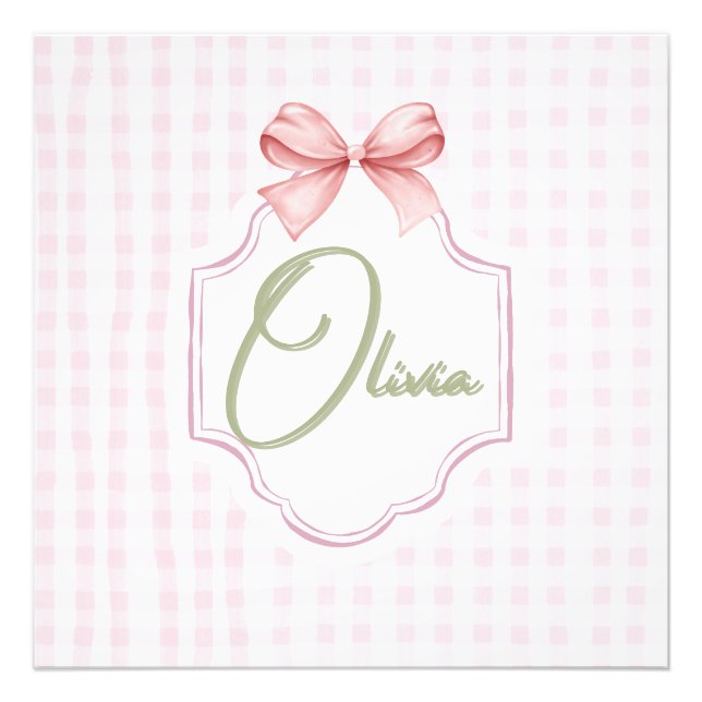Foto Olivia Personalizado Lazo Rosa y Estampado Gingham (Frente)