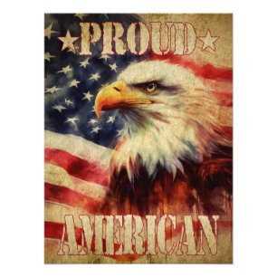 Foto Orgulloso americano. Águila calva y bandera de los