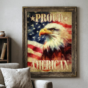 Foto Orgulloso Americano. Águila Calva y Bandera de los