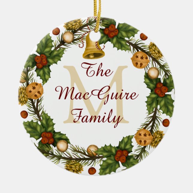 Foto Ornamento navideño Vintage Wreath Monograma (Frente)