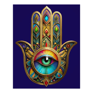 Foto Ornate Color Dorado Hamsa Verde sobre Rojo Tercer