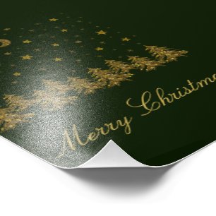 Foto Oro espumoso árbol de Navidad, luna, estrellas en