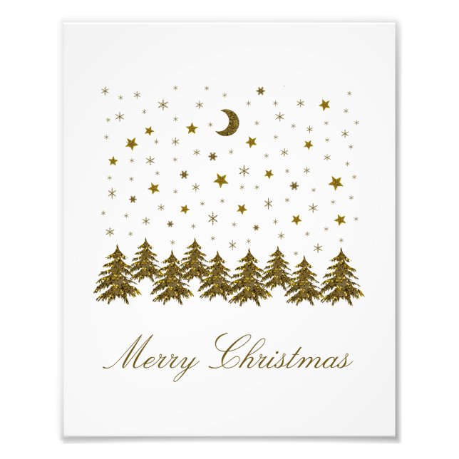 Foto Oro espumoso árbol de Navidad, luna, estrellas Nav (Frente)