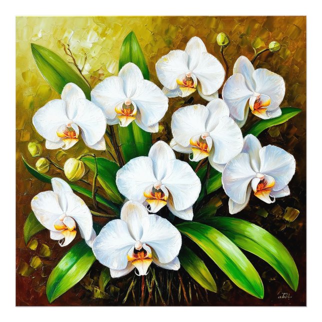 Foto Orquídeas blancas con hojas verdes (Frente)