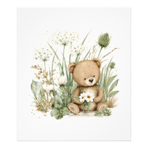 Foto Osito de acuarela adorable con flores silvestres