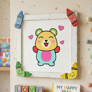 Foto Osito Kawaii sonriente con Corazones de Amor