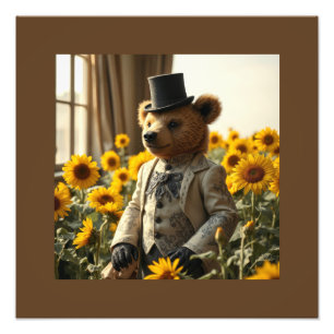 Foto Oso de peluche elegante en los girasoles