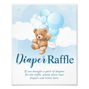Foto Oso de Teddy con globos azules Rótulo Raffle Diape