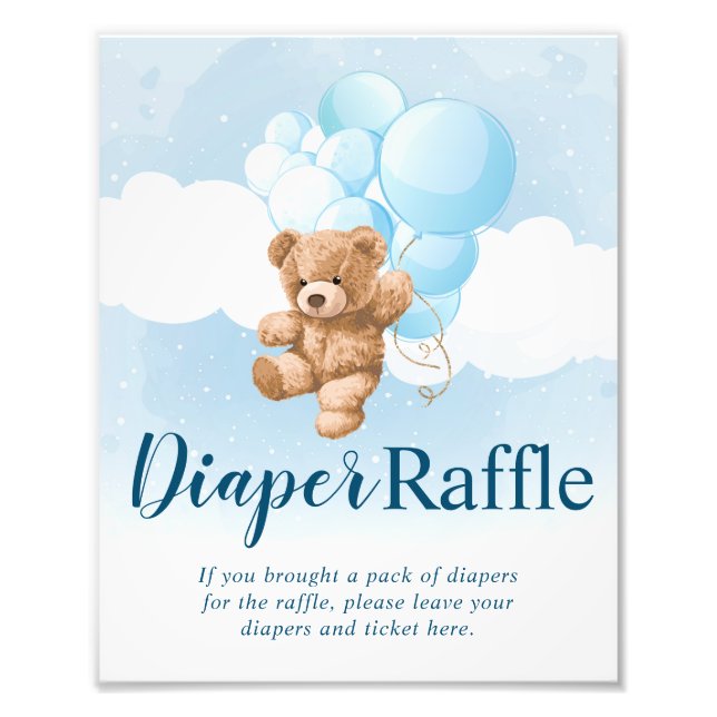 Foto Oso de Teddy con globos azules Rótulo Raffle Diape (Frente)