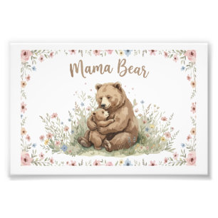 Foto Oso Mamá Dulce y Oso Bebé Acuarela Floral 