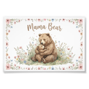 Foto Oso Mamá Dulce y Oso Bebé Acuarela Floral