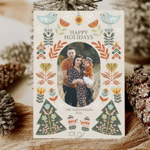 Foto oval de Navidad con arte popular nórdico