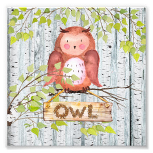 Foto Owl Bird Woodland Friends Watercolor ilustracion